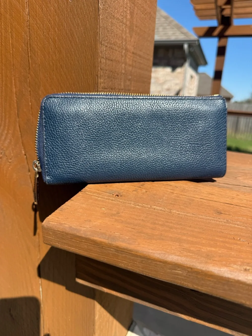 Michael Kors Dark Blue Textured Pebbled Leather Wallet